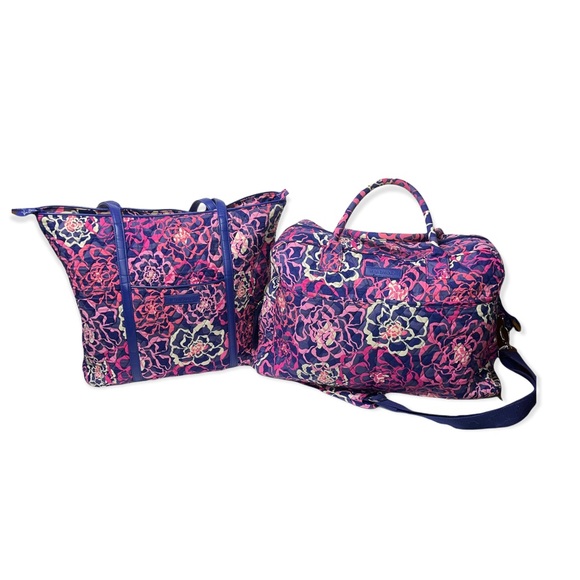 VERA BRADLEY RETIRED Katalina Pink Pattern Trimmed Vera Tote/Weekender Bundle - Picture 2 of 12